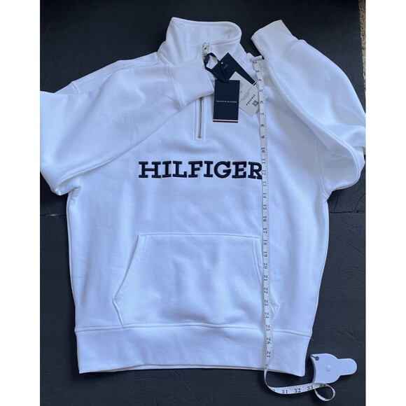 TOMMY HILFIGER MOCKNECK MONOTYPE ARCHIVE FIT SWEATSHIRT WHITE SZ XS - Picture 2 of 15
